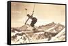 Bare-Chested Airborne Skier-null-Framed Stretched Canvas