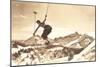 Bare-Chested Airborne Skier-null-Mounted Art Print