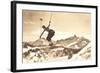 Bare-Chested Airborne Skier-null-Framed Art Print