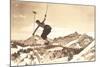 Bare-Chested Airborne Skier-null-Mounted Art Print