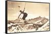 Bare-Chested Airborne Skier-null-Framed Stretched Canvas