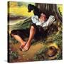 Barefoot Boy Daydreaming-Norman Rockwell-Stretched Canvas