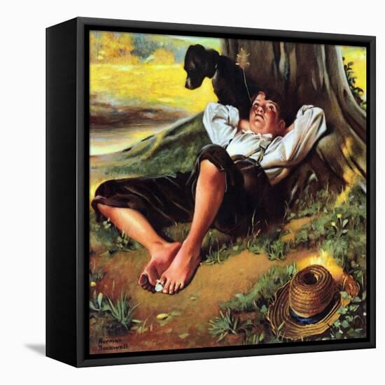 Barefoot Boy Daydreaming-Norman Rockwell-Framed Stretched Canvas