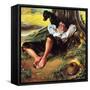 Barefoot Boy Daydreaming-Norman Rockwell-Framed Stretched Canvas