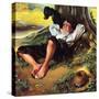 Barefoot Boy Daydreaming-Norman Rockwell-Stretched Canvas