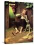 Barefoot Boy Playing Flute-Norman Rockwell-Stretched Canvas