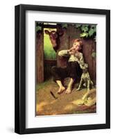 Barefoot Boy Playing Flute-Norman Rockwell-Framed Giclee Print