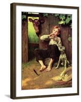 Barefoot Boy Playing Flute-Norman Rockwell-Framed Giclee Print