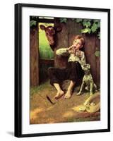 Barefoot Boy Playing Flute-Norman Rockwell-Framed Giclee Print