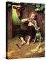 Barefoot Boy Playing Flute-Norman Rockwell-Stretched Canvas