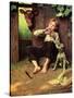 Barefoot Boy Playing Flute-Norman Rockwell-Stretched Canvas