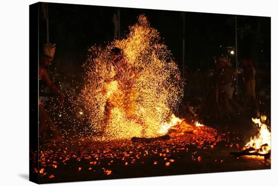 Barefoot Men Dance over Burning Wood During a Spiritual Ceremony in the Mountains of Sorte Yaracuy-Jorge Silva-Stretched Canvas