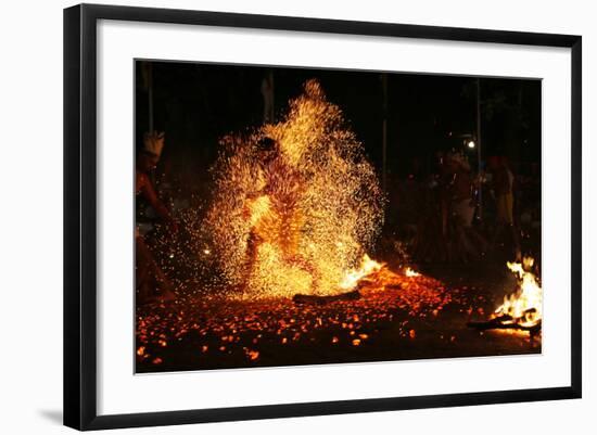 Barefoot Men Dance over Burning Wood During a Spiritual Ceremony in the Mountains of Sorte Yaracuy-Jorge Silva-Framed Photographic Print