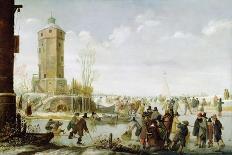 Skaters, Kolf Players, Elegant Ladies and Gentlemen on a Frozen Moat outside City Walls of Kampen-Barent Avercamp-Framed Giclee Print