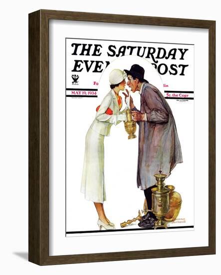 "Bargaining with Antique Dealer" Saturday Evening Post Cover, May 19,1934-Norman Rockwell-Framed Giclee Print