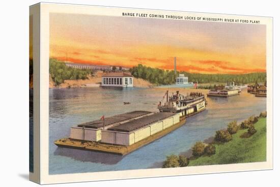 Barge Fleet, Mississippi River, Minnesota-null-Stretched Canvas