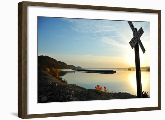 Barge in Mississippi River, Wisconsin, USA-null-Framed Photographic Print