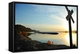 Barge in Mississippi River, Wisconsin, USA-null-Framed Stretched Canvas