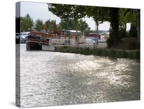 Barge Moored on the Canal Du Midi, Trebes, Aude Languedoc Roussillon, France, Europe-Martin Child-Stretched Canvas