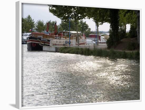 Barge Moored on the Canal Du Midi, Trebes, Aude Languedoc Roussillon, France, Europe-Martin Child-Framed Photographic Print