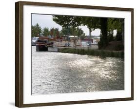 Barge Moored on the Canal Du Midi, Trebes, Aude Languedoc Roussillon, France, Europe-Martin Child-Framed Photographic Print