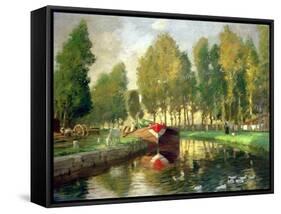 Barge on a River, Normandy-Rupert Charles Wolston Bunny-Framed Stretched Canvas