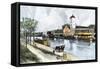 Barge on the Erie Canal at West Troy, New York, in the Late 1800s-null-Framed Stretched Canvas