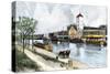 Barge on the Erie Canal at West Troy, New York, in the Late 1800s-null-Stretched Canvas