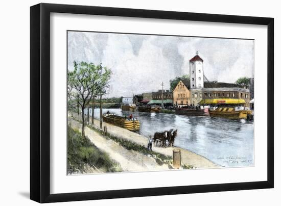 Barge on the Erie Canal at West Troy, New York, in the Late 1800s-null-Framed Giclee Print