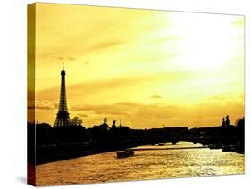 Barge on the River Seine with Views of the Eiffel Tower and Alexandre III Bridge - Paris - France-Philippe Hugonnard-Stretched Canvas