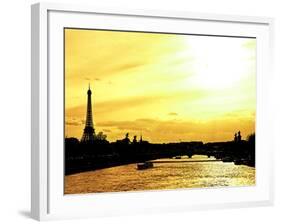 Barge on the River Seine with Views of the Eiffel Tower and Alexandre III Bridge - Paris - France-Philippe Hugonnard-Framed Photographic Print