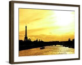 Barge on the River Seine with Views of the Eiffel Tower and Alexandre III Bridge - Paris - France-Philippe Hugonnard-Framed Photographic Print