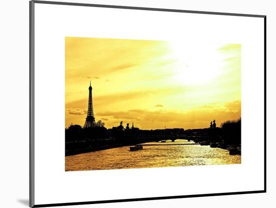 Barge on the River Seine with Views of the Eiffel Tower and Alexandre III Bridge - Paris - France-Philippe Hugonnard-Mounted Art Print