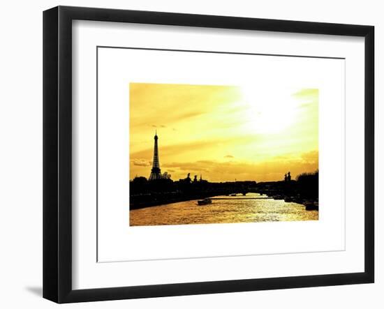 Barge on the River Seine with Views of the Eiffel Tower and Alexandre III Bridge - Paris - France-Philippe Hugonnard-Framed Art Print