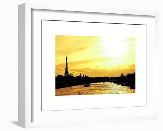 Barge on the River Seine with Views of the Eiffel Tower and Alexandre III Bridge - Paris - France-Philippe Hugonnard-Framed Art Print