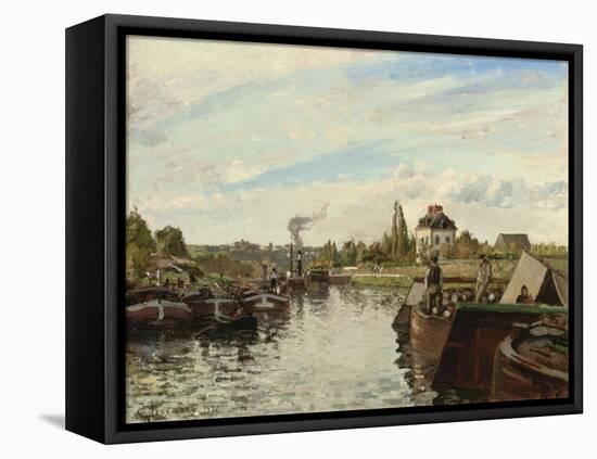 Barge on the Seine at Bougival, 1871-Camille Pissarro-Framed Stretched Canvas