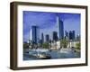 Barge on Water & Skyline, Frankfurt, Germany-Peter Adams-Framed Premium Photographic Print