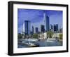 Barge on Water & Skyline, Frankfurt, Germany-Peter Adams-Framed Premium Photographic Print