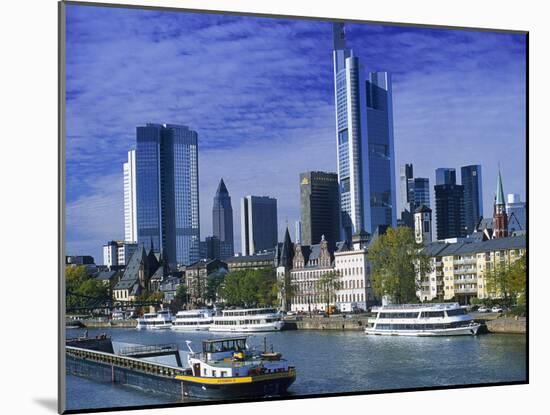 Barge on Water & Skyline, Frankfurt, Germany-Peter Adams-Mounted Premium Photographic Print