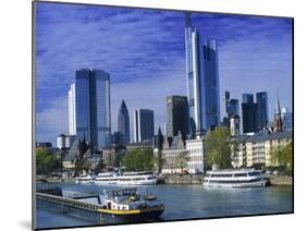 Barge on Water & Skyline, Frankfurt, Germany-Peter Adams-Mounted Premium Photographic Print