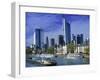 Barge on Water & Skyline, Frankfurt, Germany-Peter Adams-Framed Photographic Print