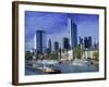 Barge on Water & Skyline, Frankfurt, Germany-Peter Adams-Framed Photographic Print