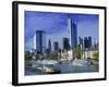 Barge on Water & Skyline, Frankfurt, Germany-Peter Adams-Framed Photographic Print