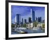 Barge on Water & Skyline, Frankfurt, Germany-Peter Adams-Framed Photographic Print