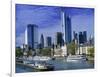 Barge on Water & Skyline, Frankfurt, Germany-Peter Adams-Framed Photographic Print