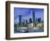 Barge on Water & Skyline, Frankfurt, Germany-Peter Adams-Framed Photographic Print