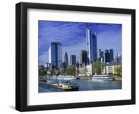 Barge on Water & Skyline, Frankfurt, Germany-Peter Adams-Framed Photographic Print