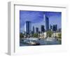 Barge on Water & Skyline, Frankfurt, Germany-Peter Adams-Framed Photographic Print