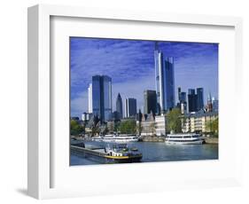 Barge on Water & Skyline, Frankfurt, Germany-Peter Adams-Framed Photographic Print