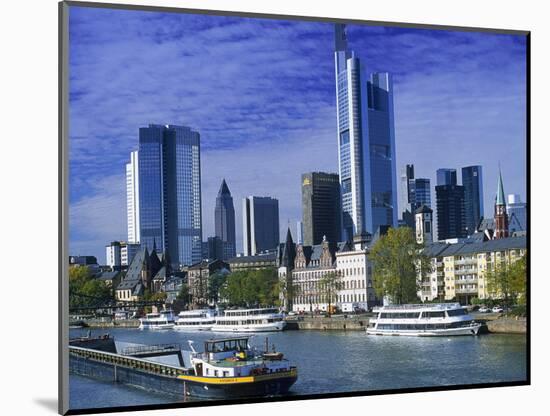 Barge on Water & Skyline, Frankfurt, Germany-Peter Adams-Mounted Photographic Print